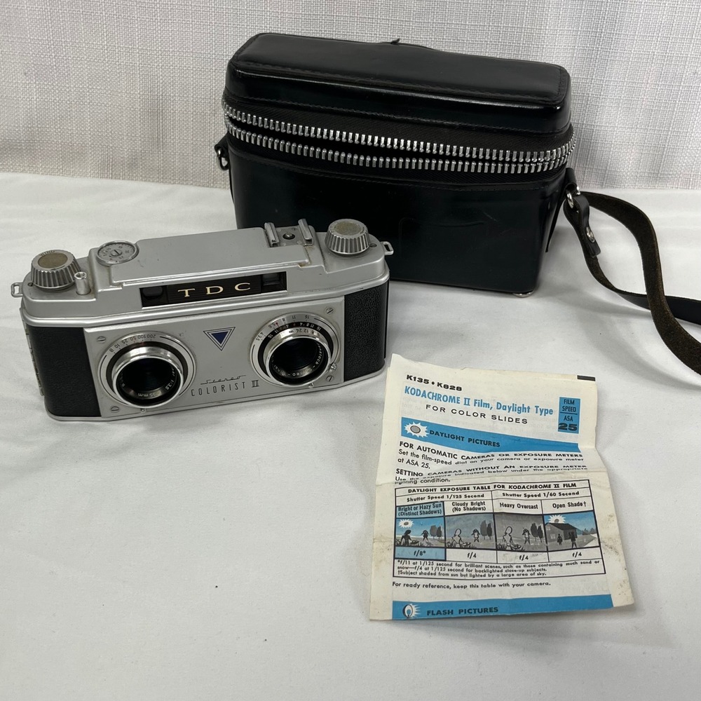 Vintage TDC Stereo Colorist II 35mm Camera Rodenstock-Trinar f/3.5 Lenses Case